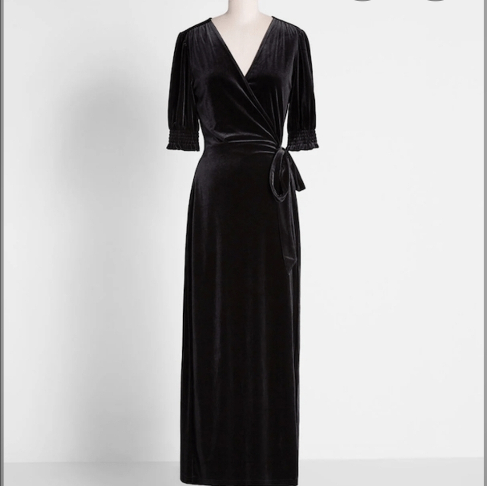 ModCloth black velvet wrap maxi dress 1X Holiday